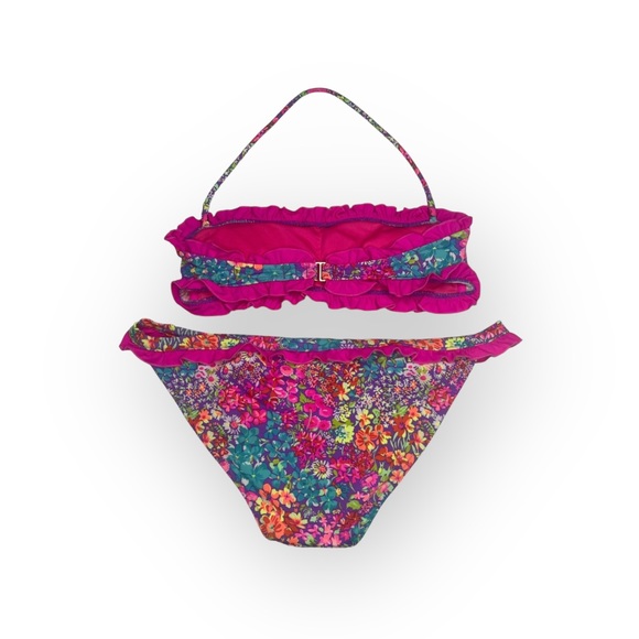 Victoria’s Secret Swim 𑁍 Floral Ruffle Bandeau 2 Piece Bikini Set 𑁍 Fuchsia M - Picture 3 of 16